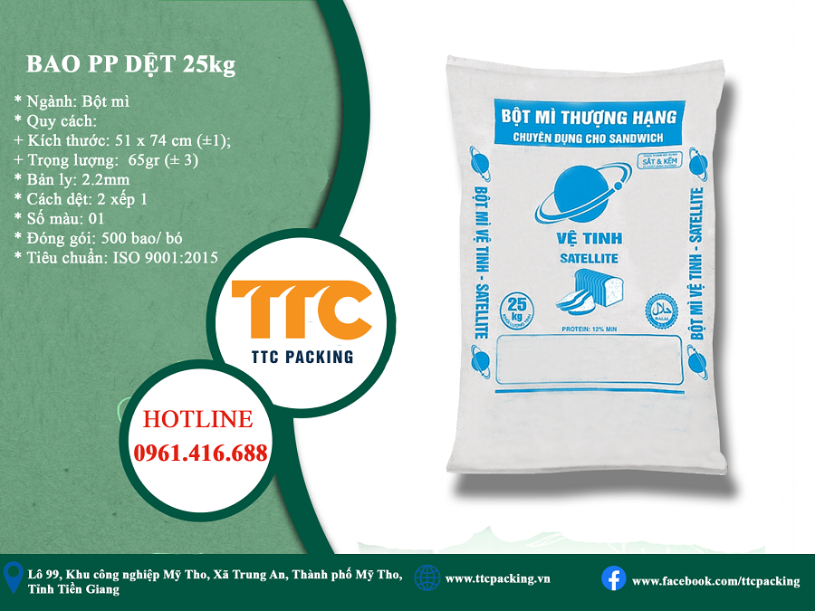 The top 3 types of packaging most commonly used in the cassava flour manufacturing industry